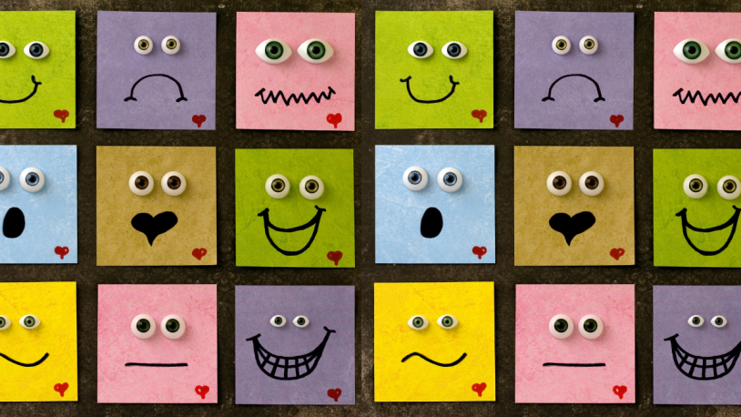 post-it notes with googley eyes and various expressions